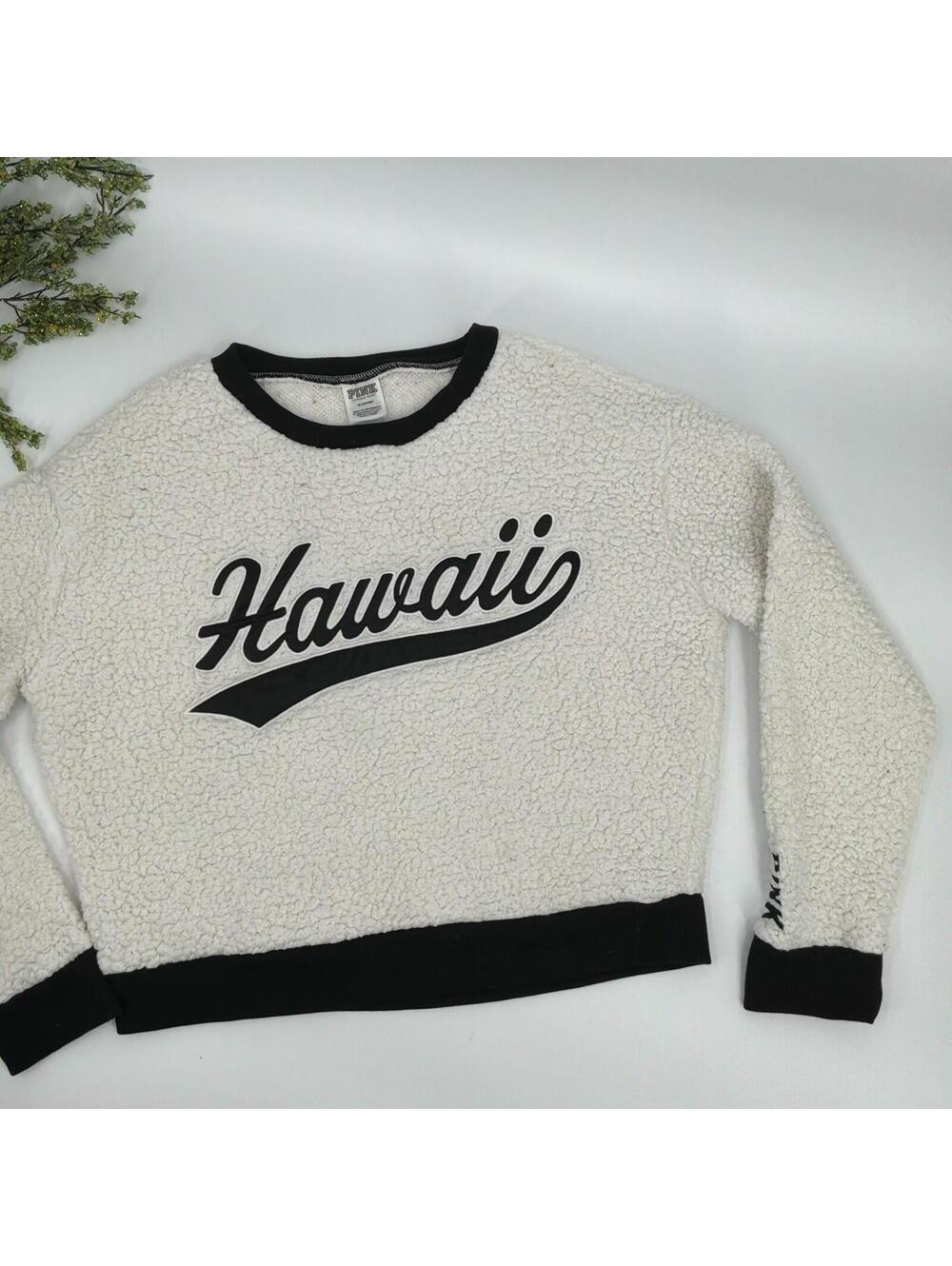 PINK Victorias Secret Hawaii White Sherpa Pullover Sweatshirt Size M